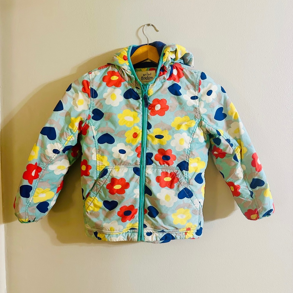 Mini Boden Floral Fleece Lined Hooded Jacket Kids size 7-8